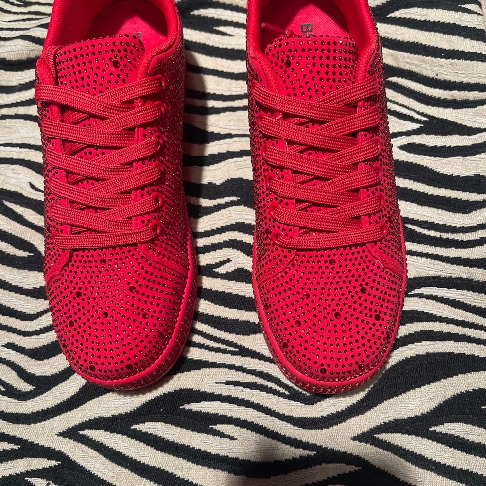 Women's Red Studded Sneakers